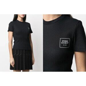 Opening Ceremony Box Logo-Print Rib T-Shirt Size XS Womens Black Tee $180